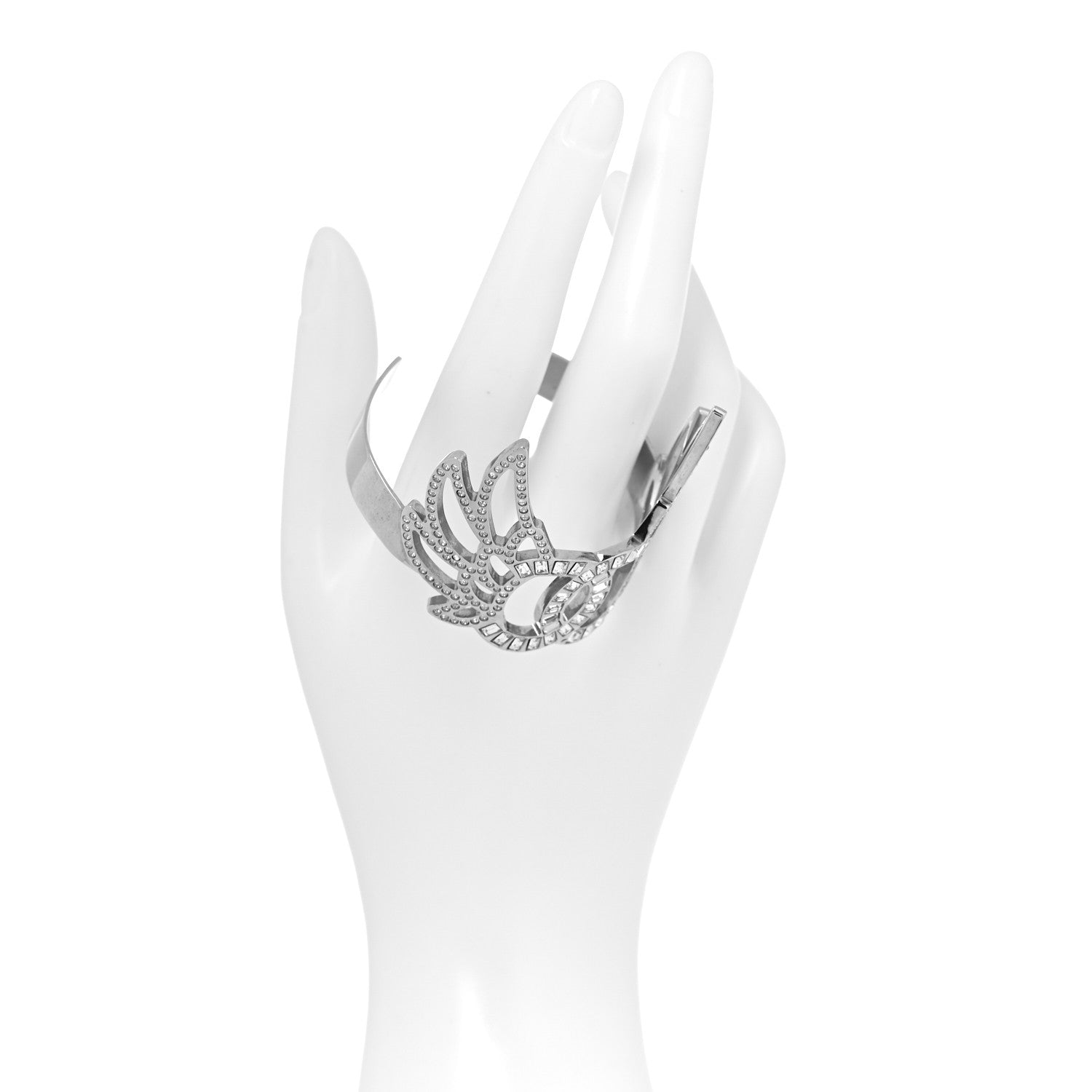 Chanel Metal Crystal CC Wings Cuff Silver 2 of 7