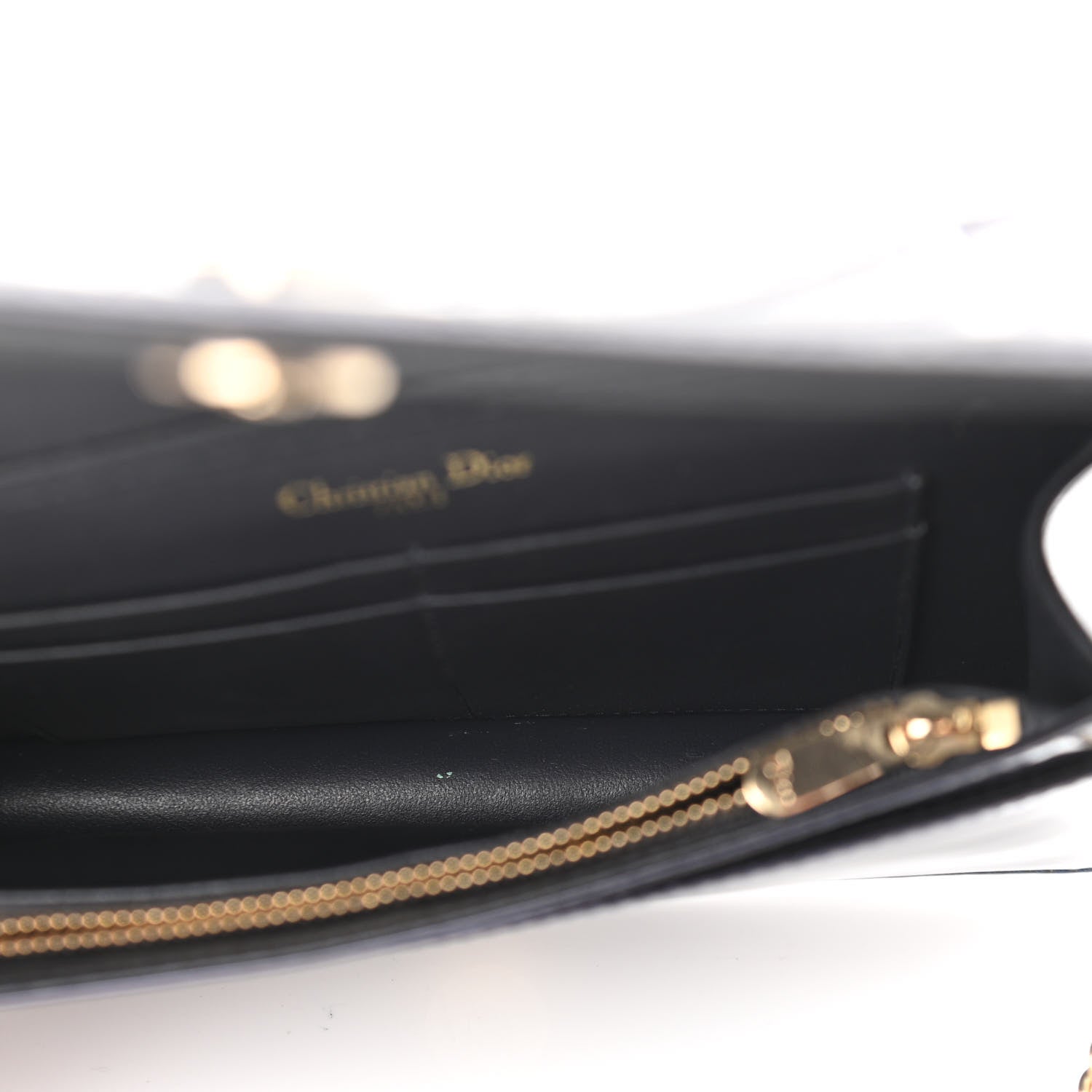 Christian Dior Metallic Patent Micro-Cannage Diorama Wallet on Chain Pouch Navy Blue 5 of 11
