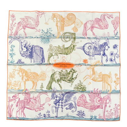 Hermes Silk Della Cavalleria Favolosa Reversible Scarf 90 White Jaune Paille 1 of 4