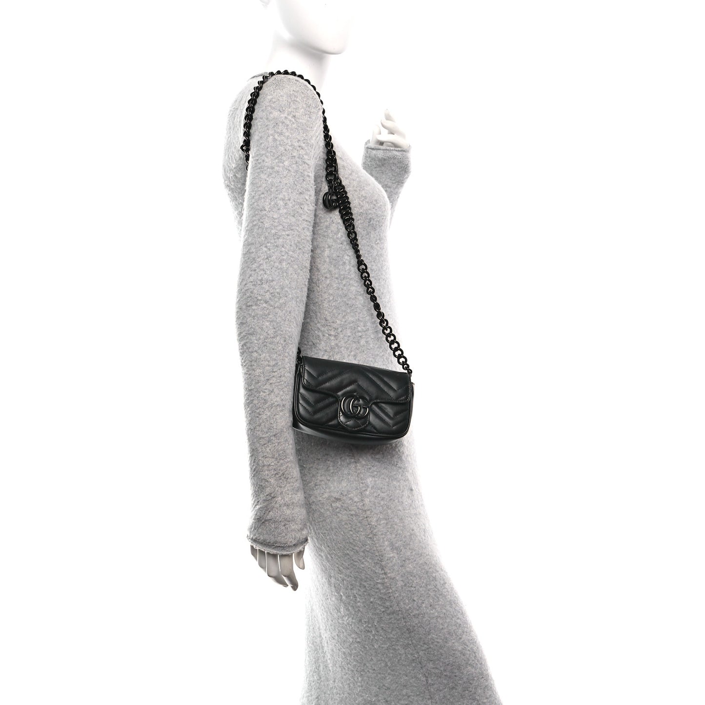 Calfskin Matelasse Monochrome GG Marmont Chain Belt Bag Black
