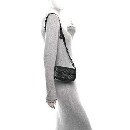 Gucci Calfskin Matelasse Monochrome GG Marmont Chain Belt Bag Black 2 of 10