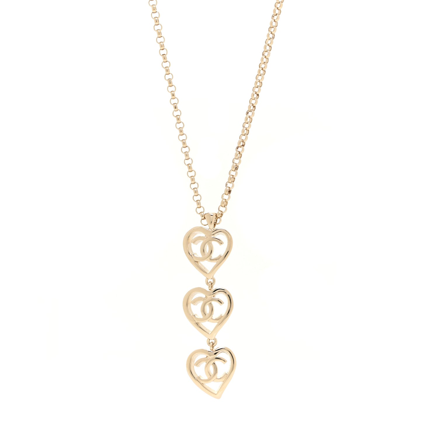 Metal CC Heart Coco In Love Drop Necklace Gold