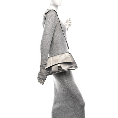 Metallic Soft Textured Calfskin Small Downtown Shoulder Bag Silver