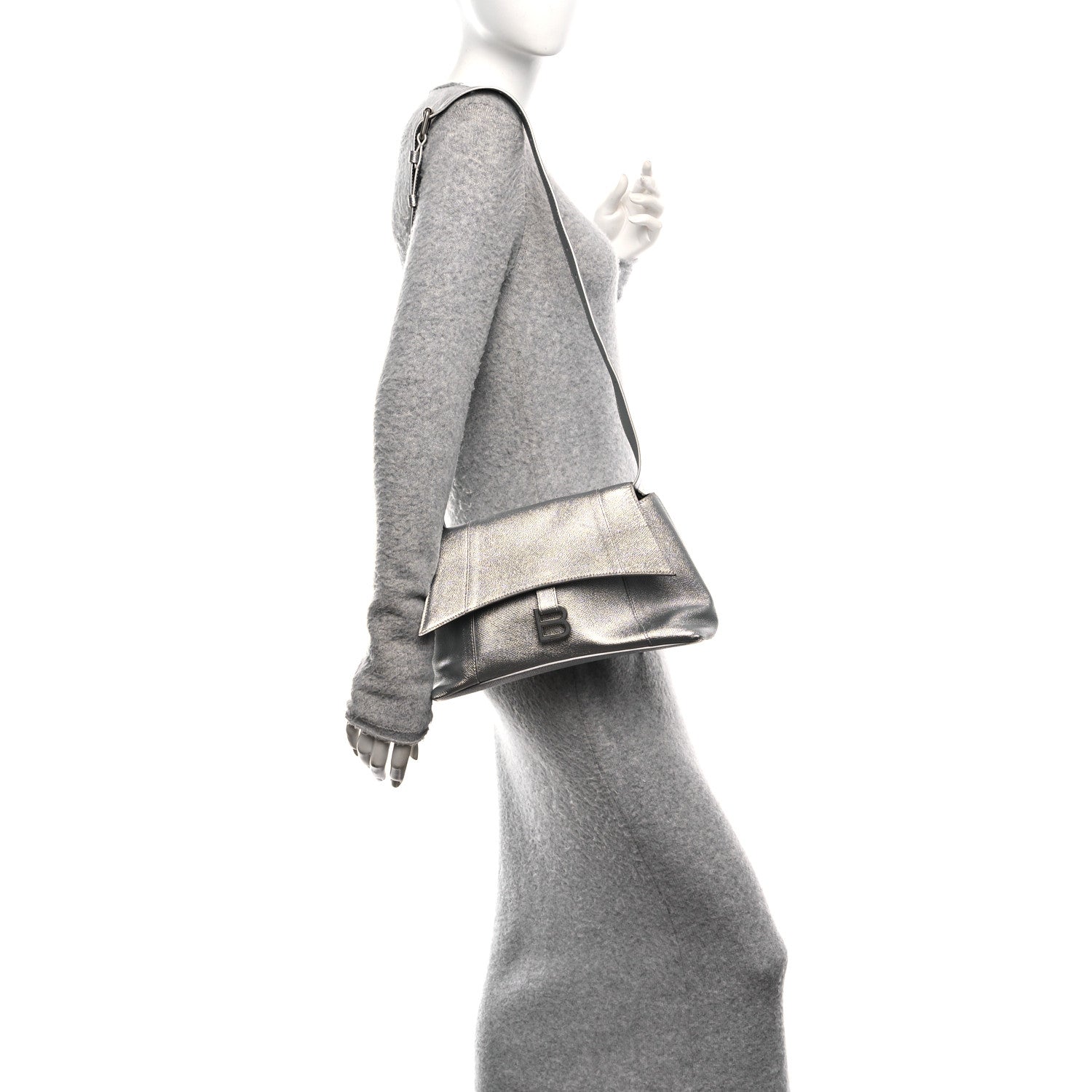 Balenciaga Metallic Soft Textured Calfskin Small Downtown Shoulder Bag Silver 2 of 9