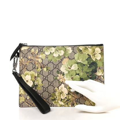 Gucci GG Supreme Monogram Blooms Small Zip Wristlet Pouch Beige New Military Black 2 of 8
