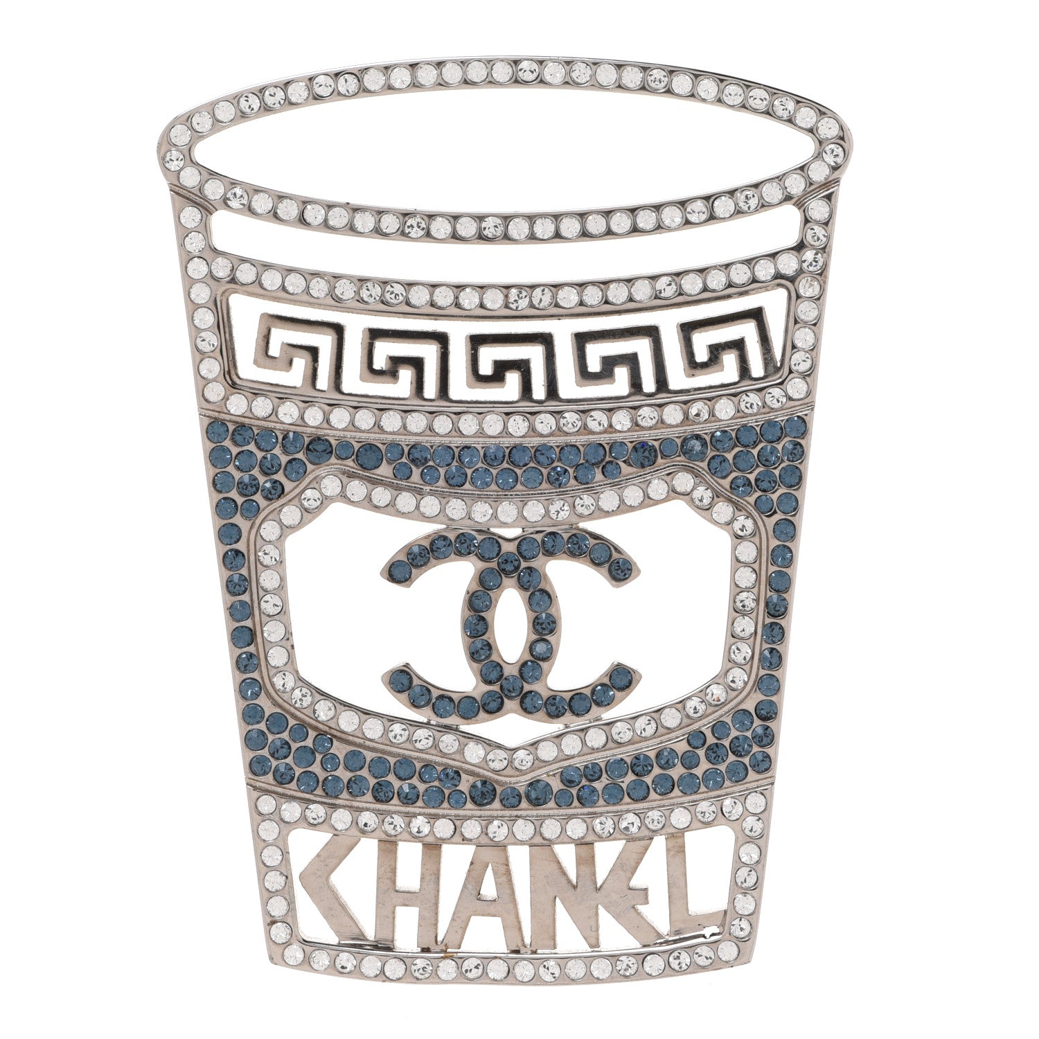 Chanel Crystal CC Greek Cup Brooch Silver Blue 1 of 5