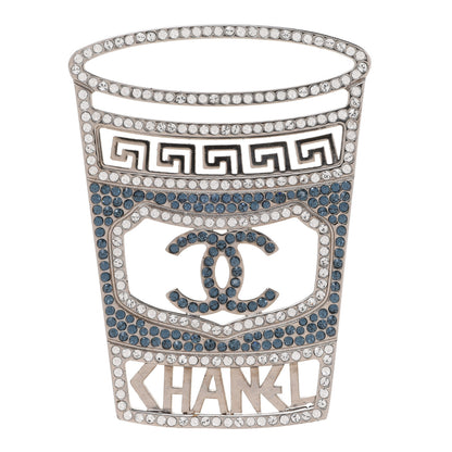 Chanel Crystal CC Greek Cup Brooch Silver Blue 1 of 5