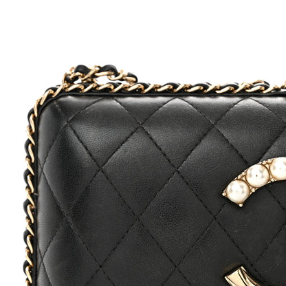 Chanel Lambskin Quilted Pearl Crystal Chain Around Clutch Black 15 of 20