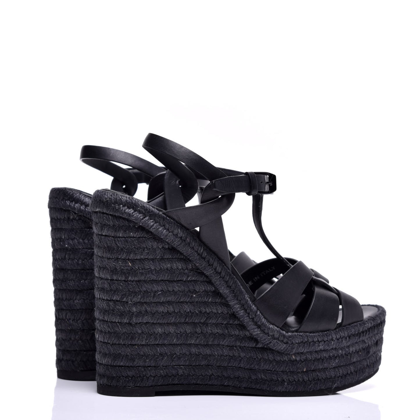 Calfskin Tribute 95 Platform Espadrille Wedge Sandals 38.5 Black
