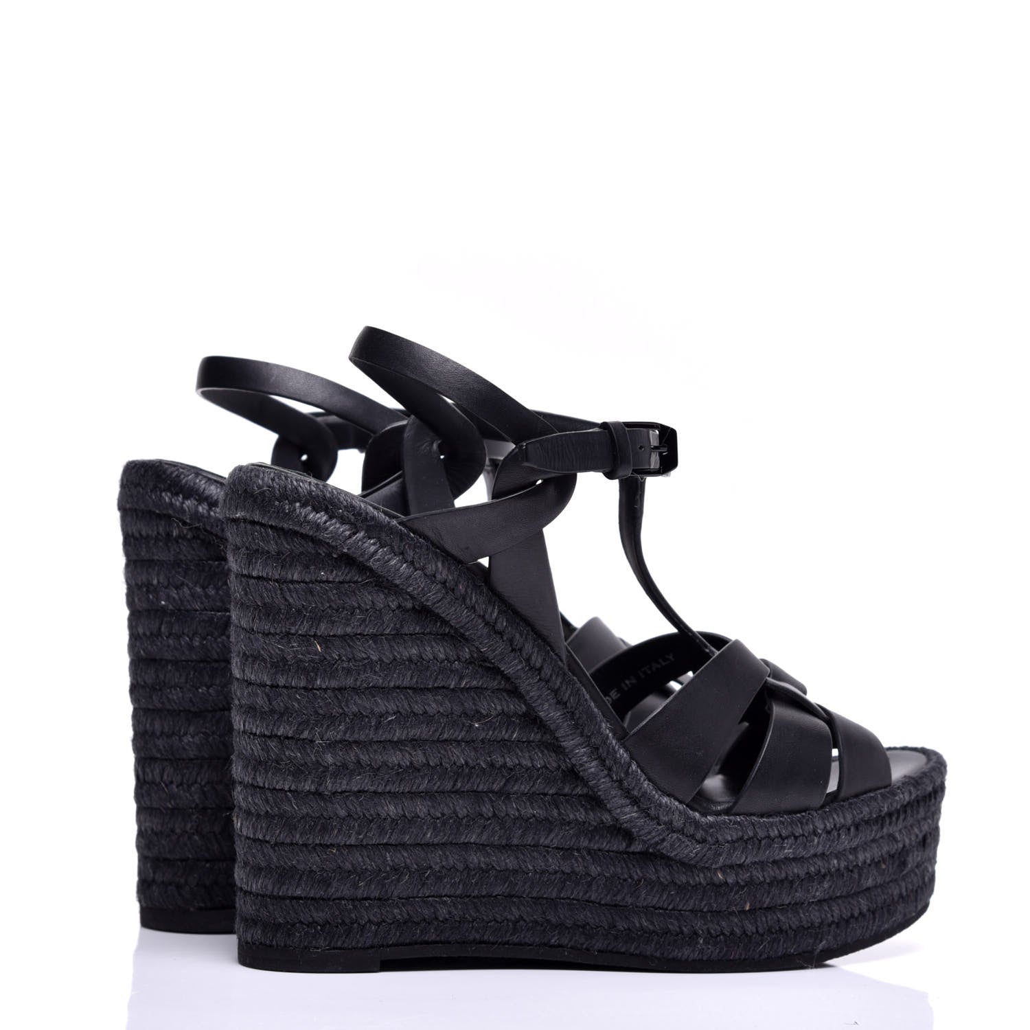 Saint Laurent Calfskin Tribute 95 Platform Espadrille Wedge Sandals 38.5 Black 4 of 9