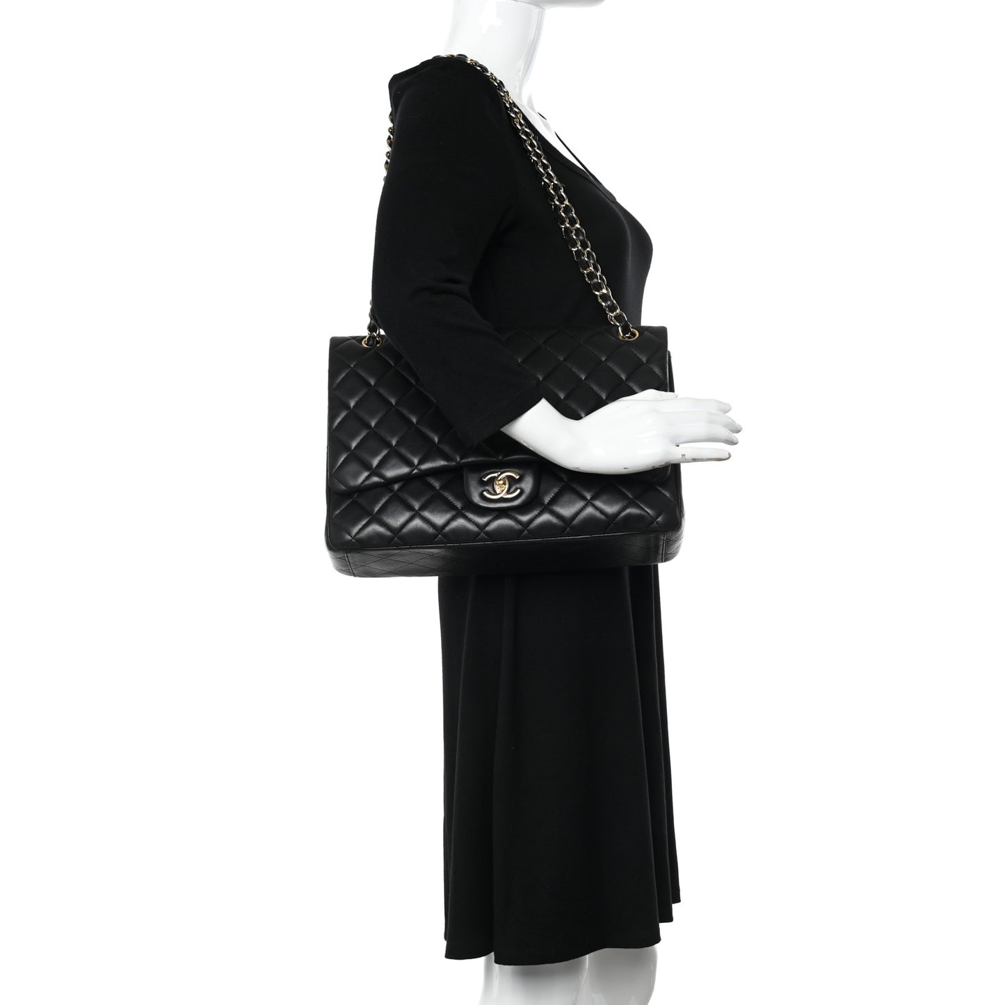 Lambskin Quilted Maxi Single Flap Black