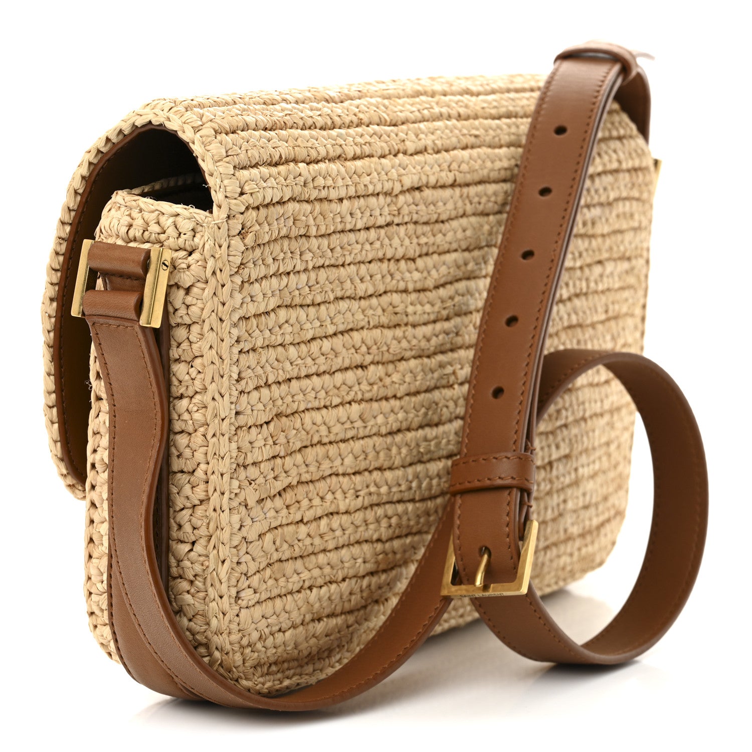 Saint Laurent Raffia Calfskin Medium Monogram Solferino Satchel Naturale Brick 3 of 10