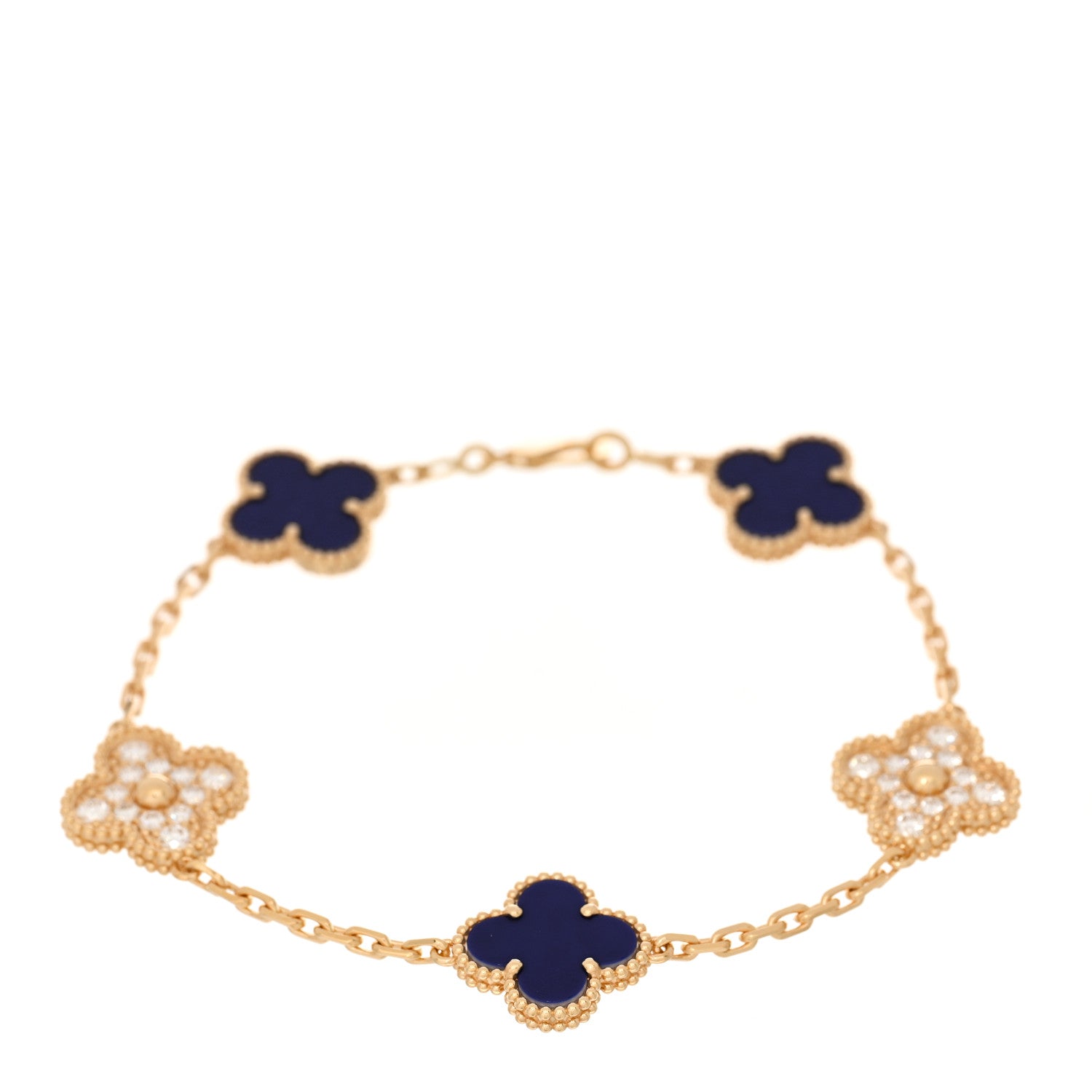 Van Cleef & Arpels 18K Yellow Gold Diamond Blue Sevres Porcelain 5 Motifs Vintage Alhambra Vendome Bracelet 1 of 4