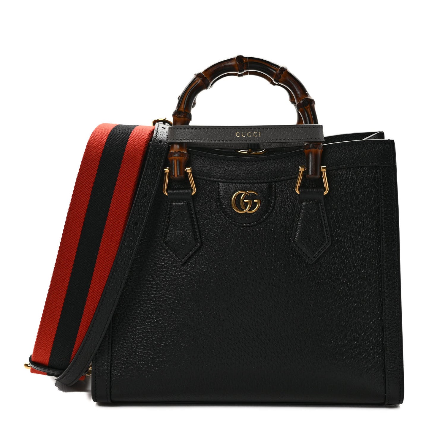 Textured Dollar Calfskin Web Small Diana Tote Bag Black Dusty Grey