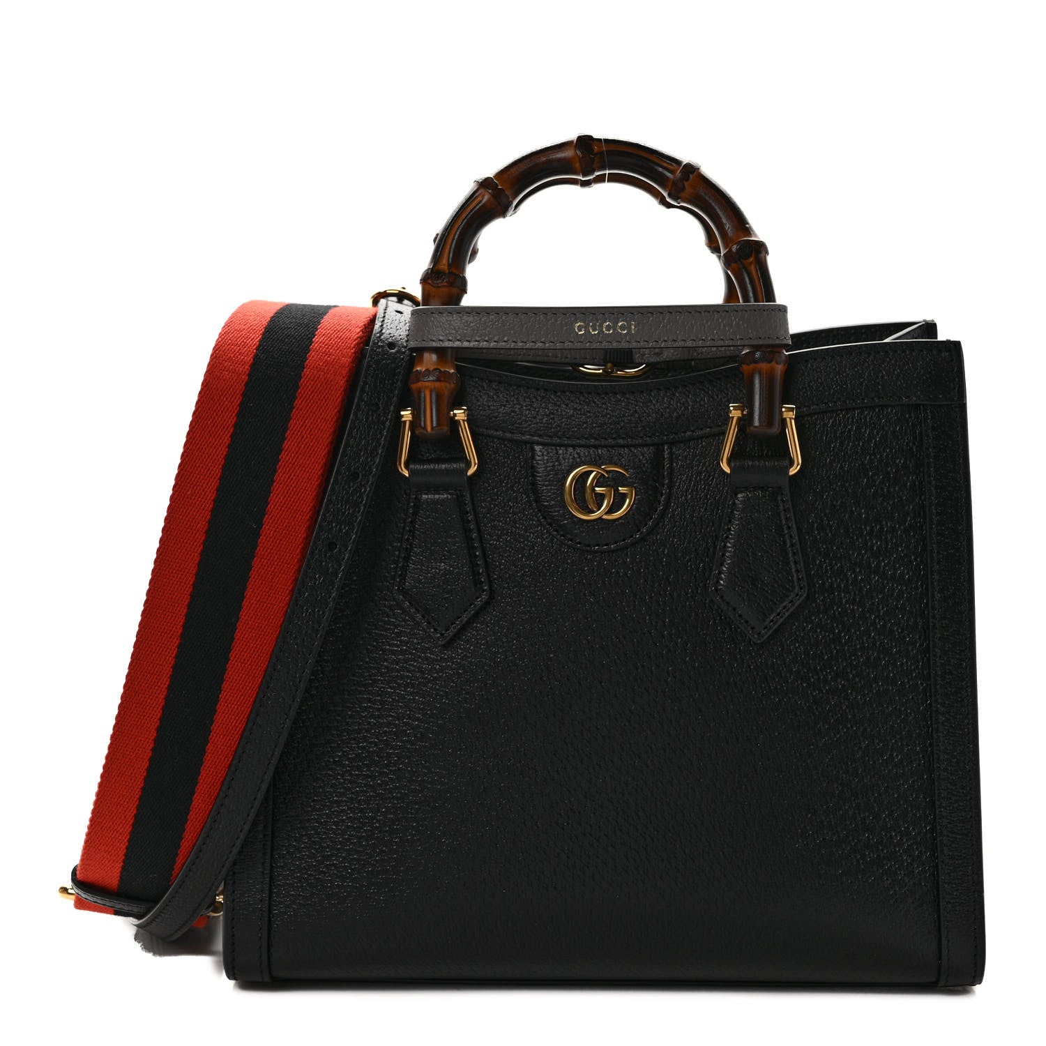 Gucci Textured Dollar Calfskin Web Small Diana Tote Bag Black Dusty Grey 1 of 8