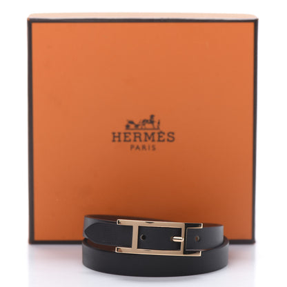 Hermes Chamonix Tadelakt Behapi Double Tour Reversible Bracelet T3 Black Fauve 6 of 6