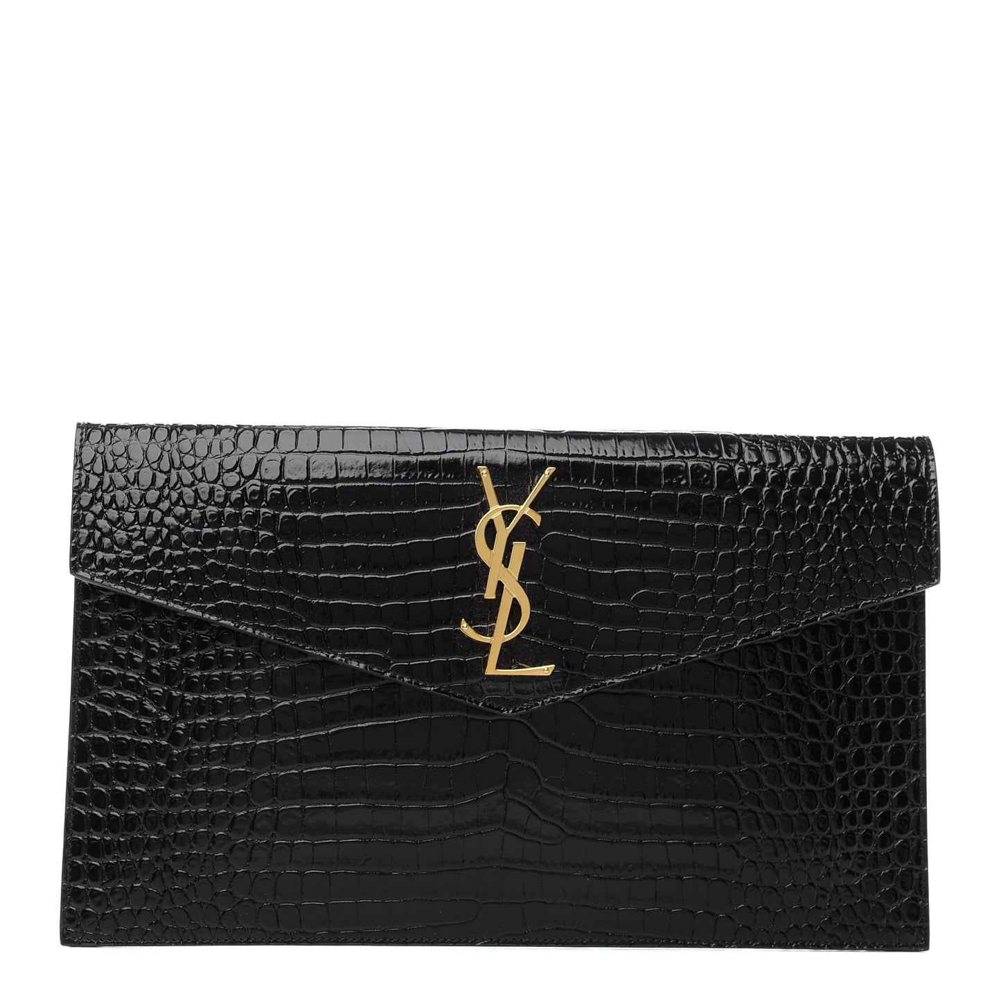 Calfskin Crocodile Embossed Uptown Monogram Clutch Black