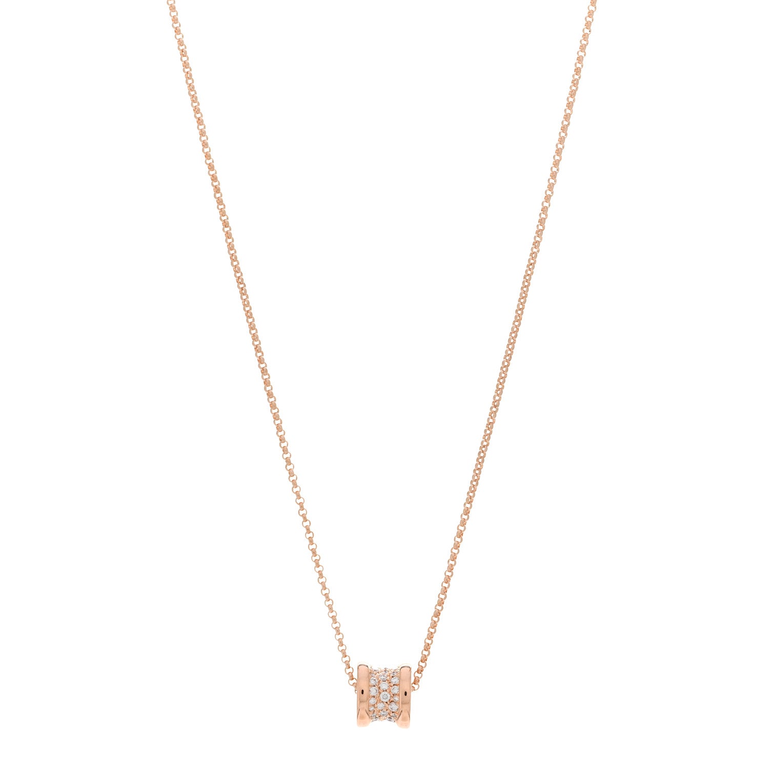 Bulgari 18K Rose Gold Diamond Small B.Zero1 Pave Pendant Necklace 1 of 4