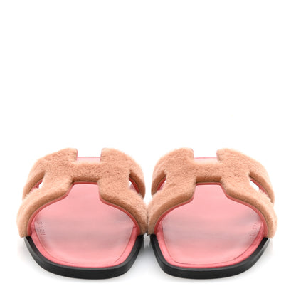 Hermes Mink Fur Oran Sandals 36 Blush Gris Fume 3 of 9