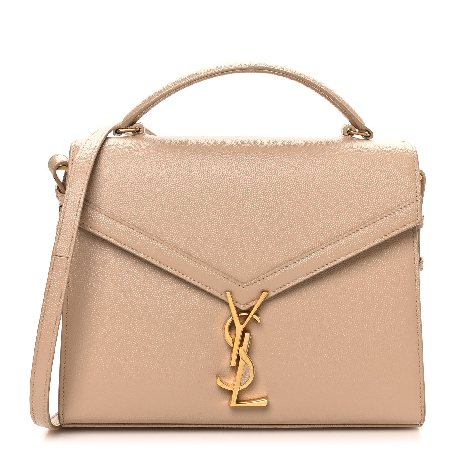 Saint Laurent Grain de Poudre Medium Classic Monogram Cassandra Top Handle Dark Beige 2 of 17