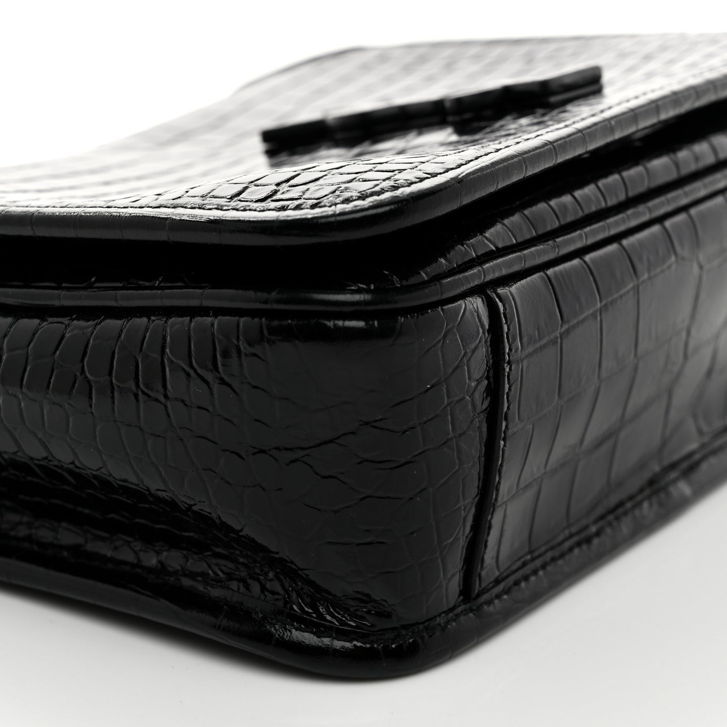 Crocodile Embossed Lambskin Matelasse Monogram Niki Chain Wallet Black