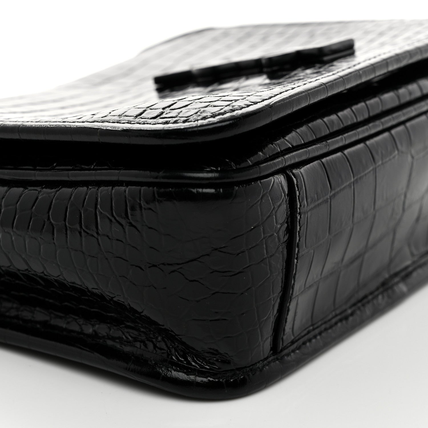Saint Laurent Crocodile Embossed Lambskin Matelasse Monogram Niki Chain Wallet Black 9 of 10