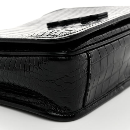 Saint Laurent Crocodile Embossed Lambskin Matelasse Monogram Niki Chain Wallet Black 9 of 10