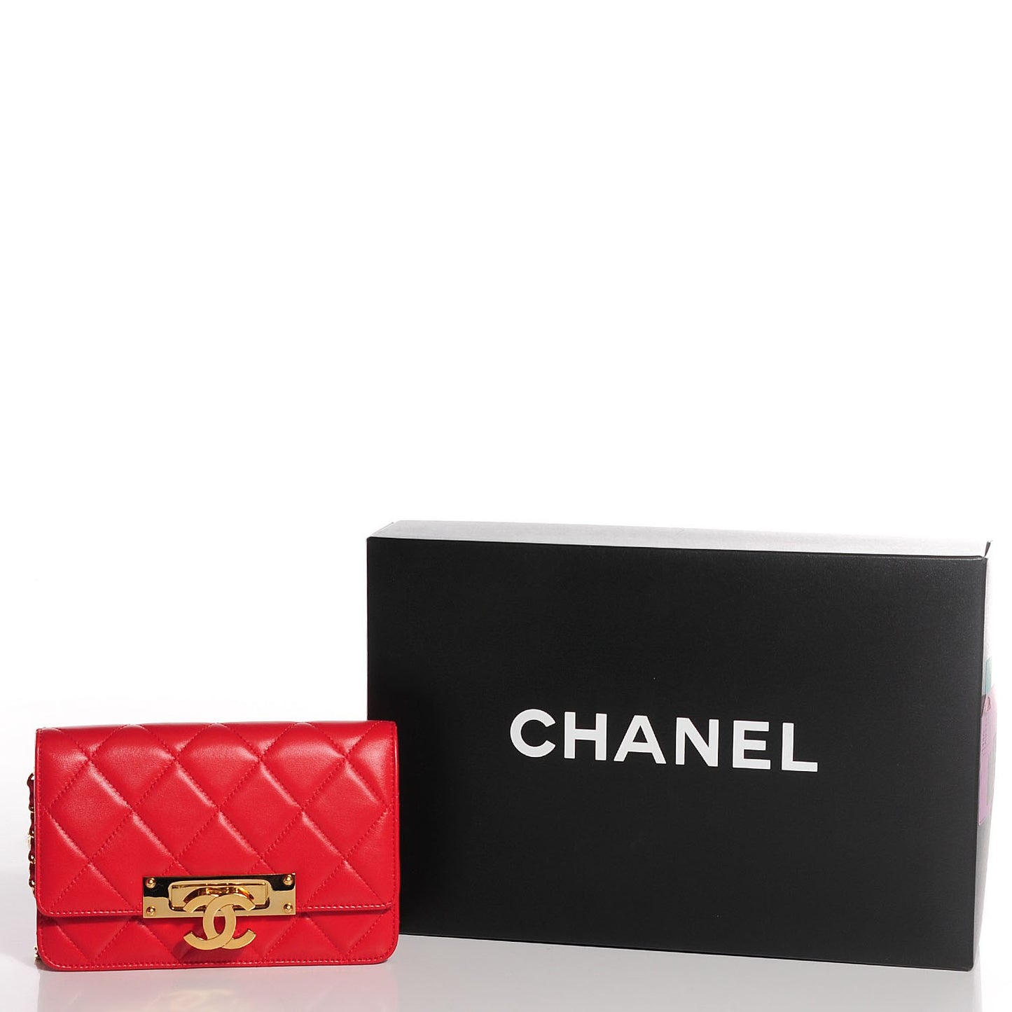Lambskin Quilted Golden Class Wallet on Chain WOC Red
