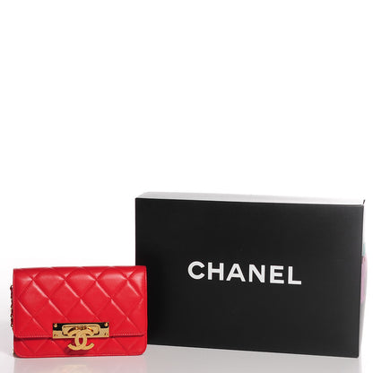 Chanel Lambskin Quilted Golden Class Wallet on Chain WOC Red 9 of 9