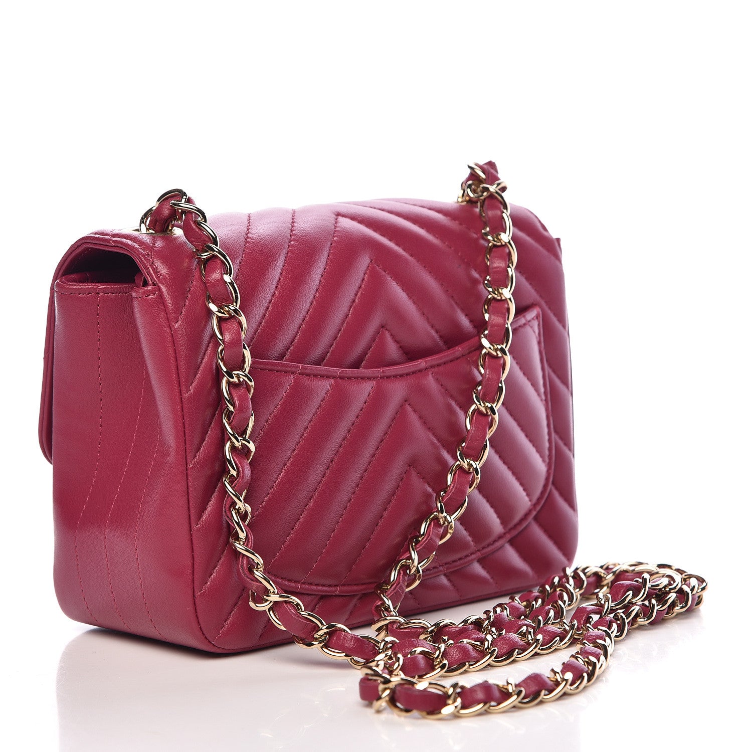 Chanel Lambskin Chevron Quilted Mini Square Flap Fuchsia 3 of 16