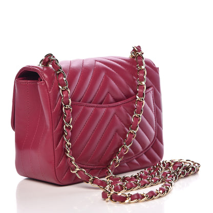 Chanel Lambskin Chevron Quilted Mini Square Flap Fuchsia 3 of 16