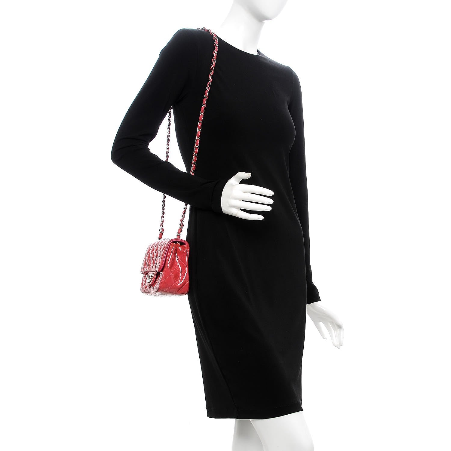 Chanel Patent Quilted Mini Square Flap Fuchsia 2 of 10