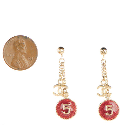 Chanel Enamel N°5 CC Drop Earrings Red Gold 2 of 4
