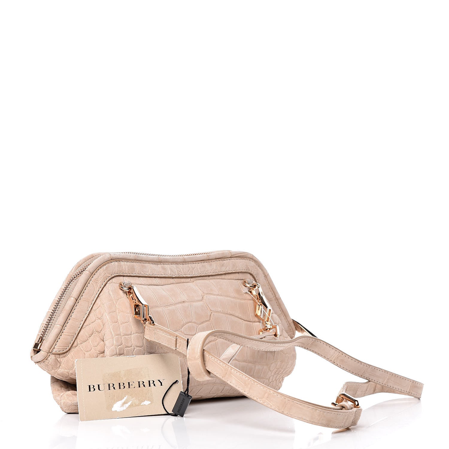 Burberry Nubuck Alligator Small Wilburg Clutch Natural Nude 3 of 12