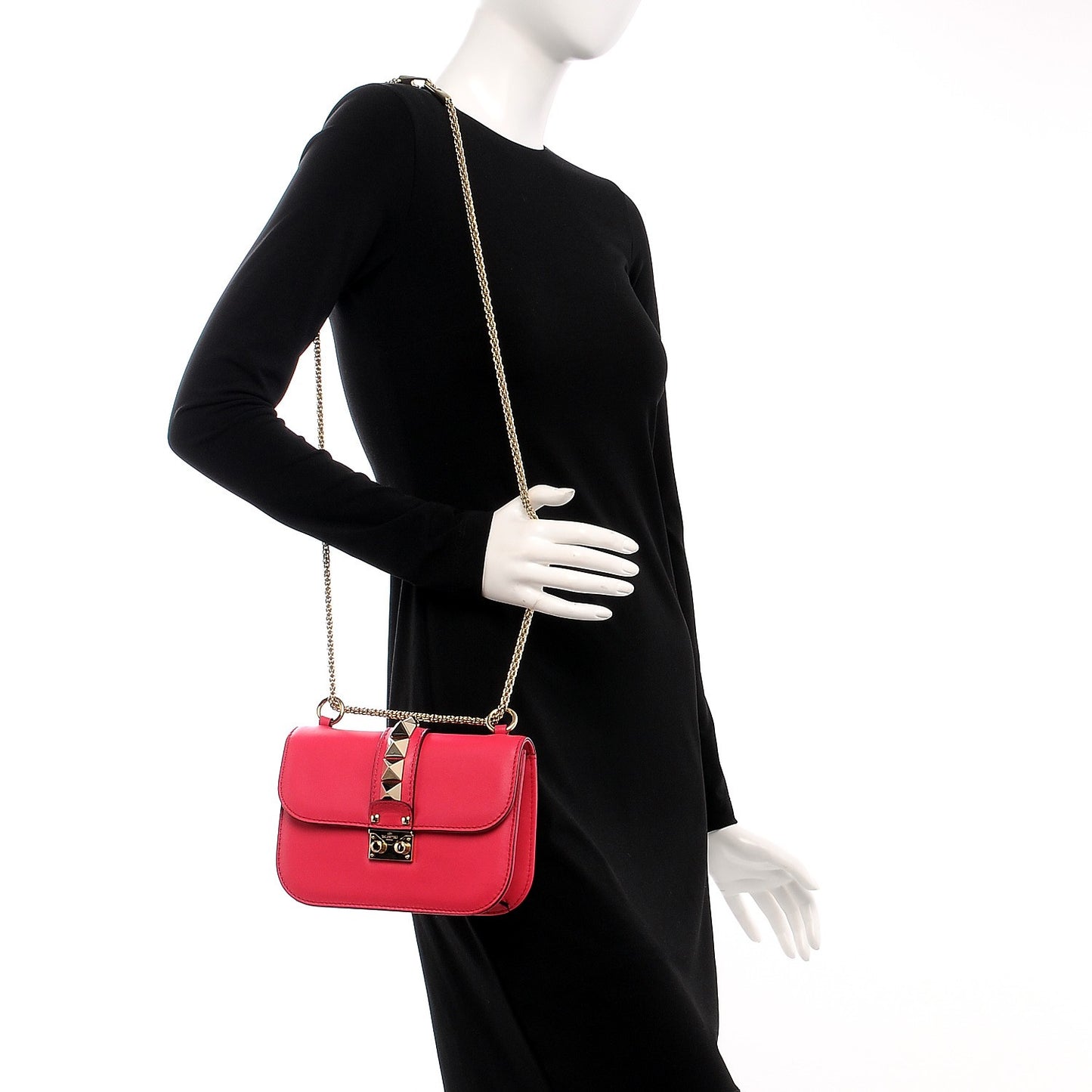 Vitello Small Glam Lock Rockstud Flap Pink