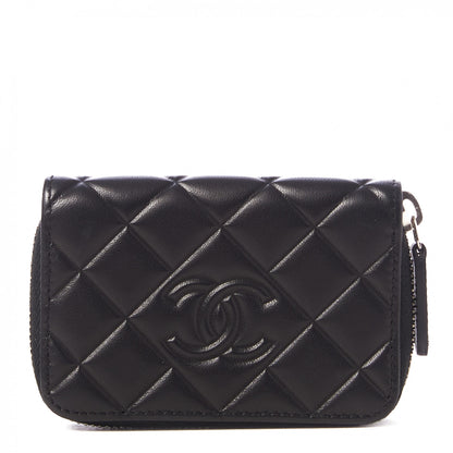 Chanel Lambskin Quilted Diamond CC Zip Around Coin Purse Black 1 of 11