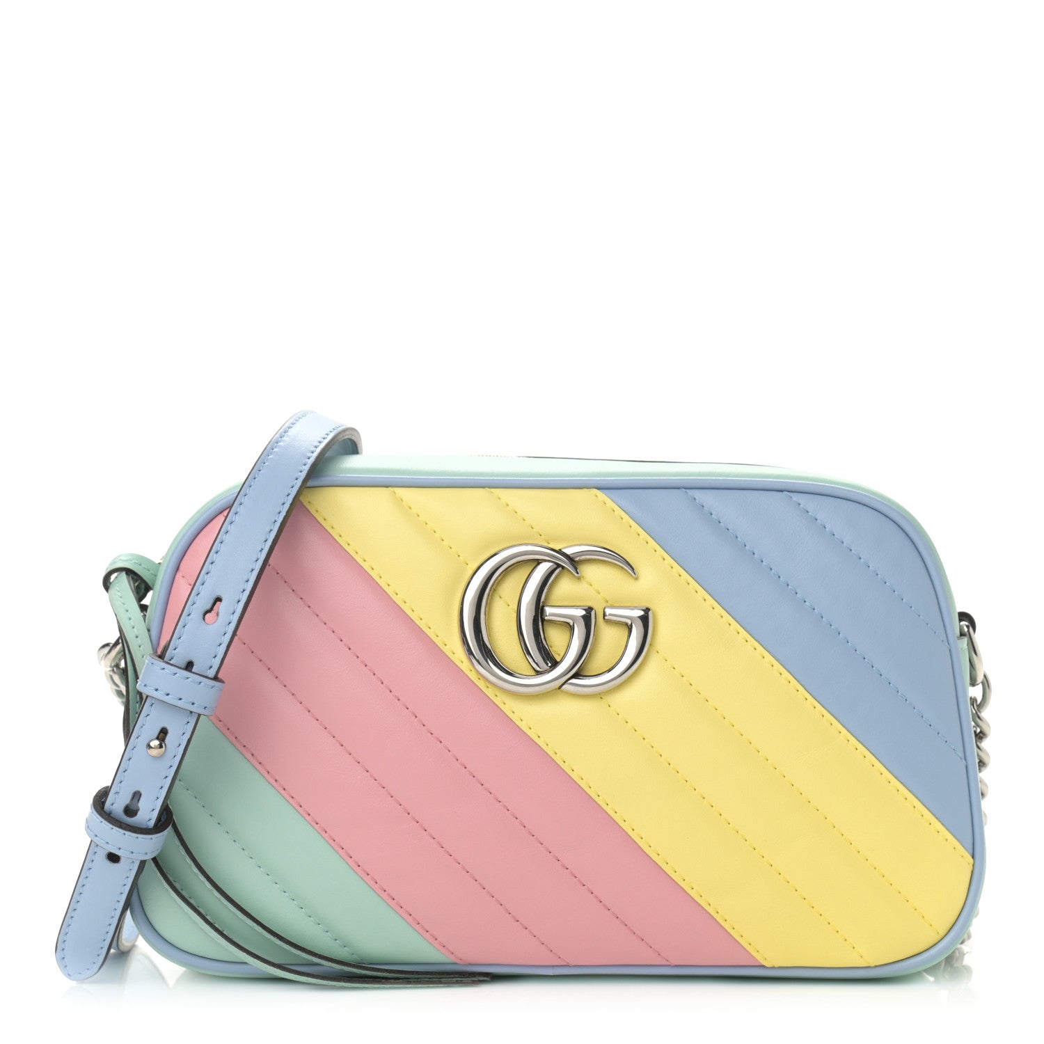 Gucci Calfskin Matelasse Diagonal Small GG Marmont Chain Shoulder Bag Multicolor Pastel 1 of 12