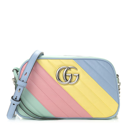 Gucci Calfskin Matelasse Diagonal Small GG Marmont Chain Shoulder Bag Multicolor Pastel 1 of 12