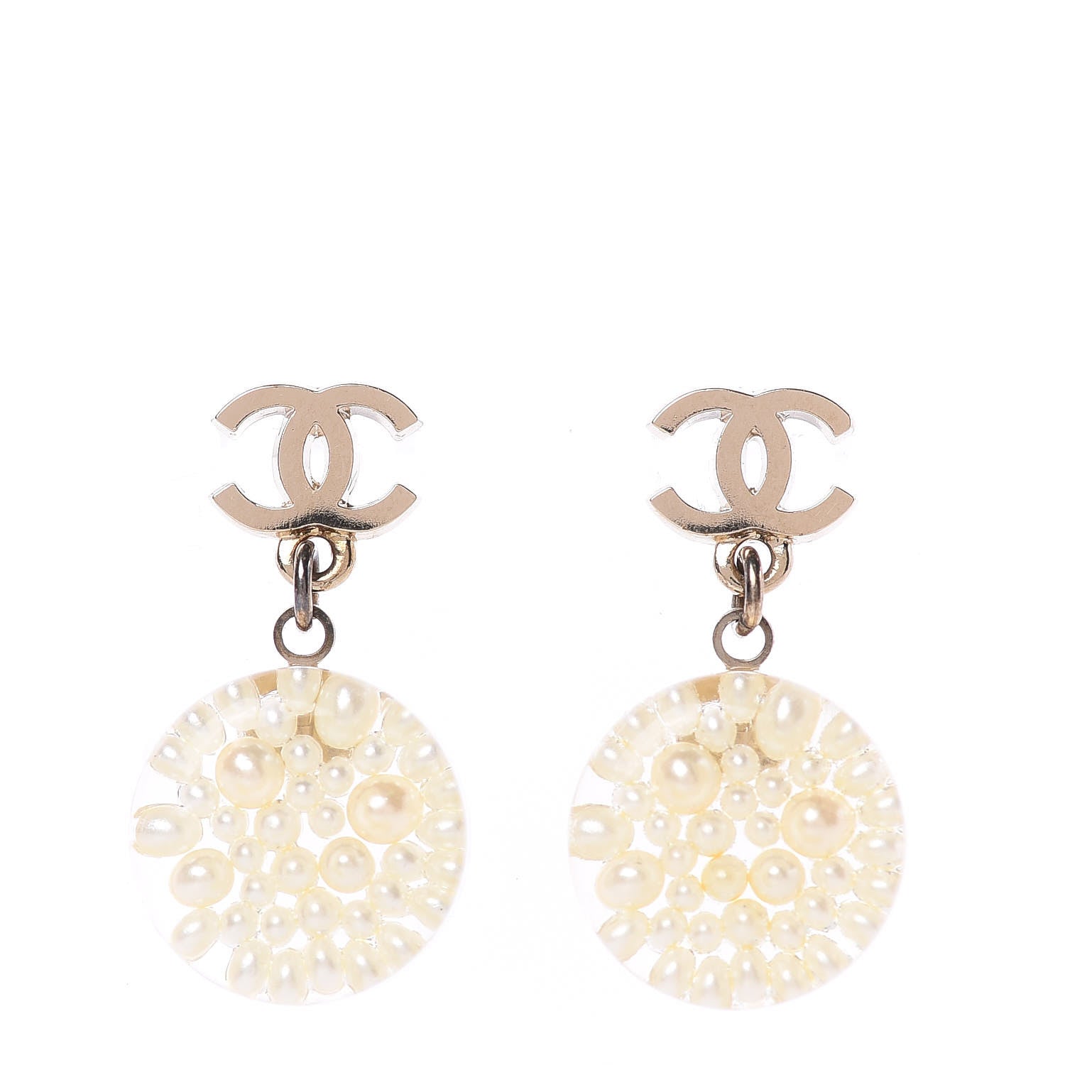 Chanel Pearl Resin CC Drop Earrings Gold 1 of 4
