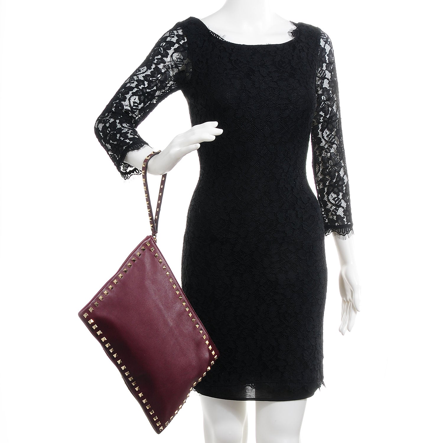 Valentino Garavani Vitello Large Rockstud Zip Wristlet Pouch Rubin 2 of 8