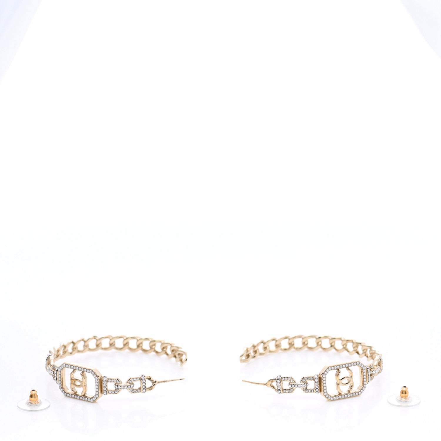 Chanel Crystal CC Vendome Hoop Earrings Gold 3 of 4