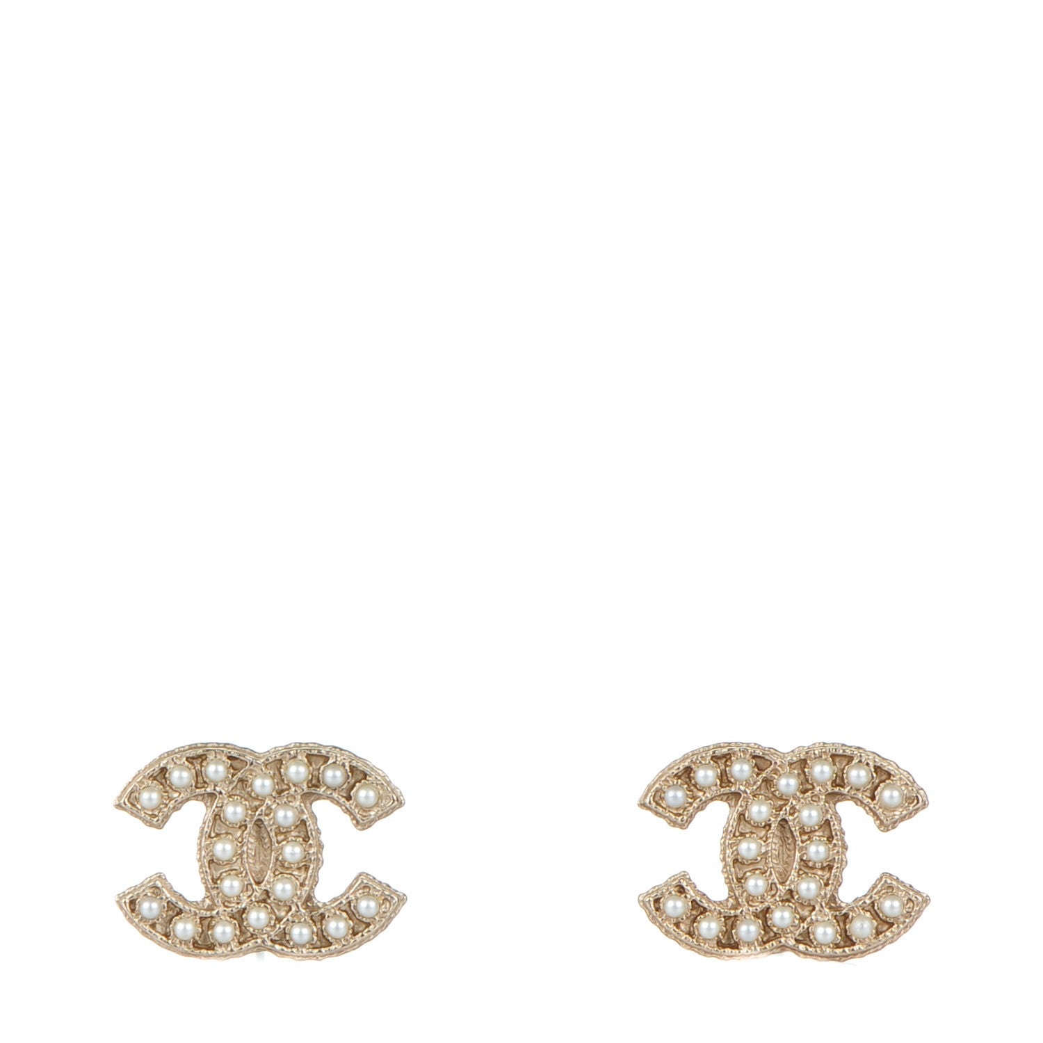 Chanel Crystal Pearl CC Earrings Light Gold 1 of 6