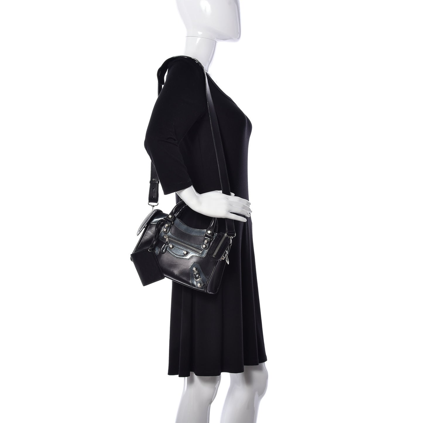 Smooth Calfskin Metallic Patent Giant 12 Silver Hardware Mini City Black Gris