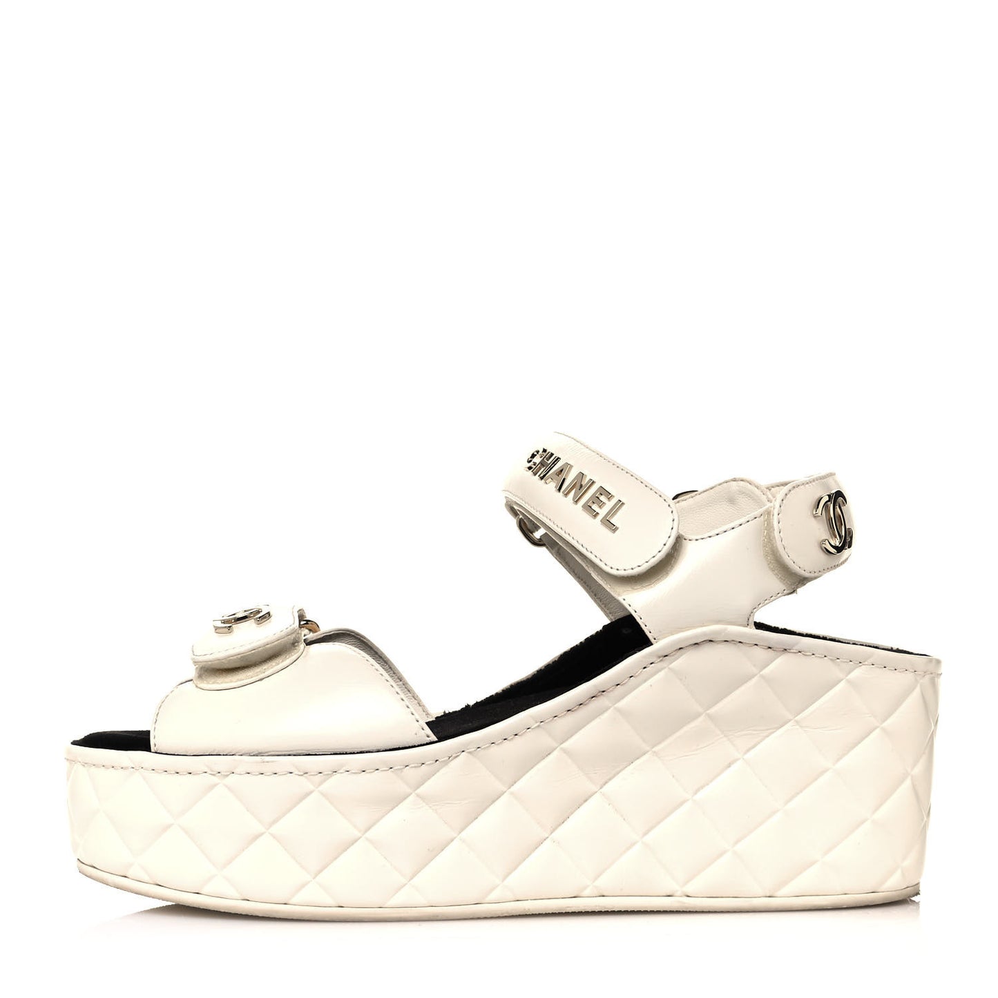 Shiny Calfskin Logo Platform Sandals 36 Ivory