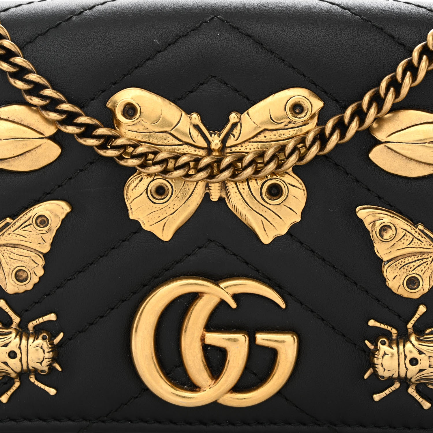 Gucci Calfskin Matelasse Mini Animal Studs GG Marmont Bag Black 7 of 9