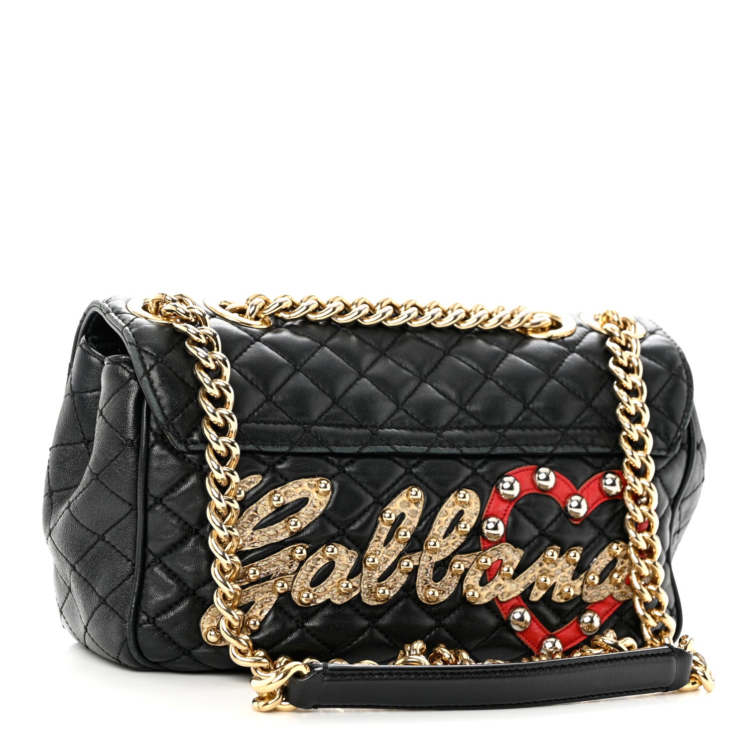 Dolce & Gabbana Lambskin Watersnake Embellished Lucia Shoulder Bag Black 3 of 11