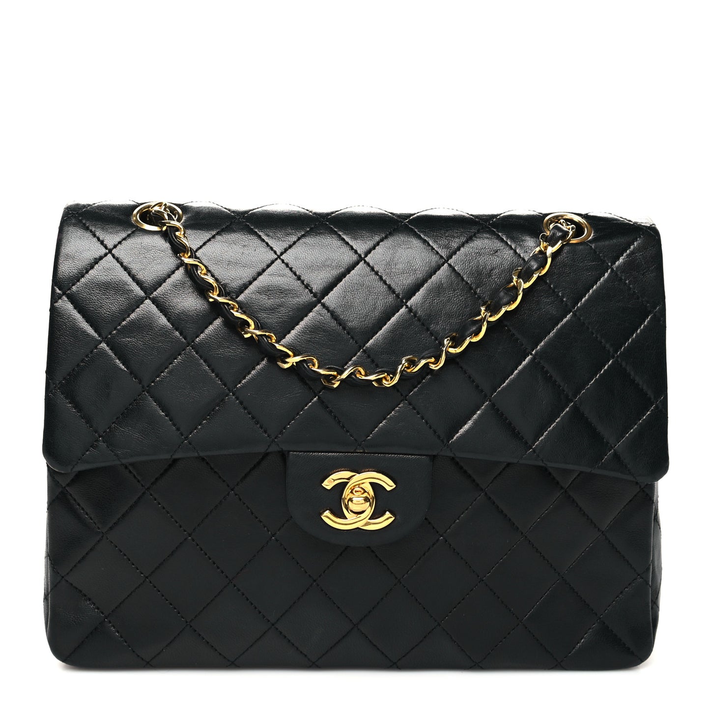 Lambskin Quilted Medium Double Flap Black