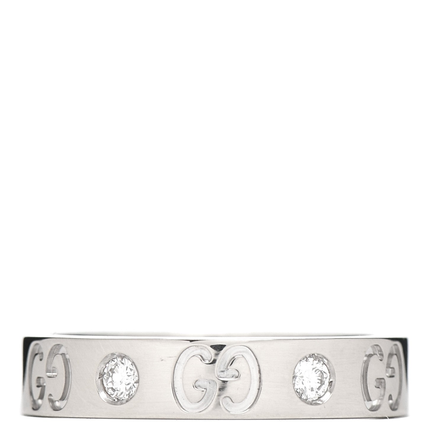 Gucci 18K White Gold Diamond Icon Band Ring 51 5.75 1 of 4