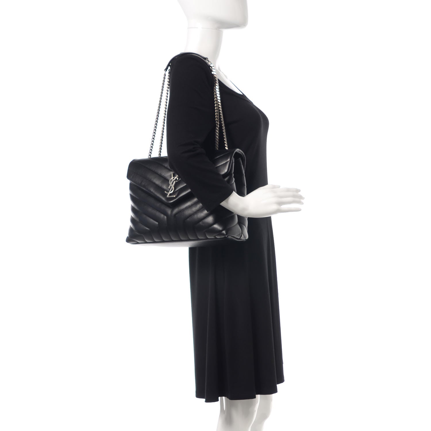 Saint Laurent Calfskin Y Quilted Monogram Medium Loulou Chain Satchel Black 2 of 10