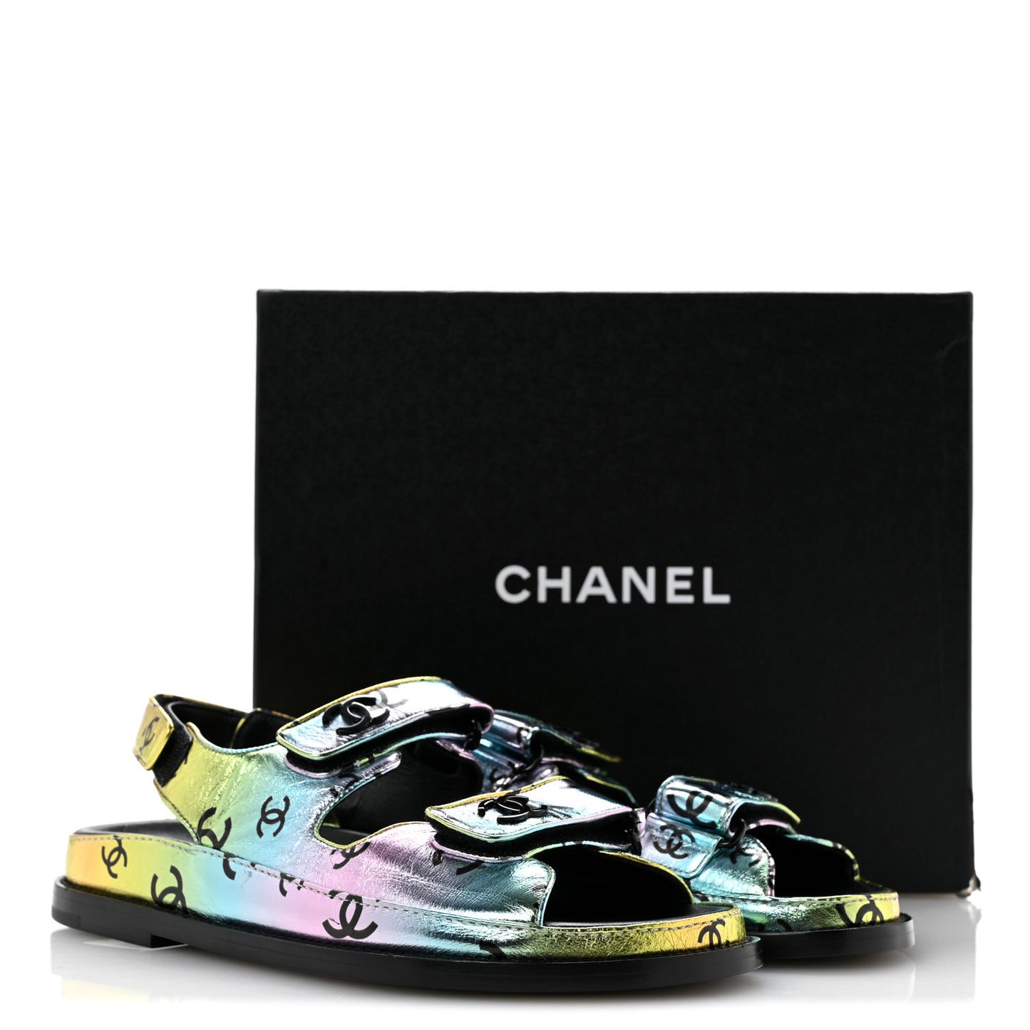 Laminated Lambskin Printed CC Dad Sandals 38 Multicolor